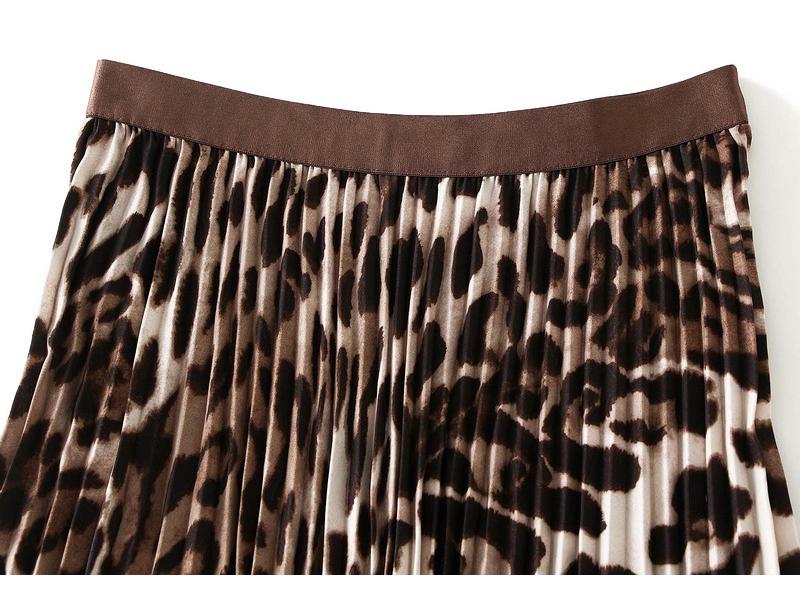 Spring 2026 Retro Leopard Print High Waist Pleated Midi Skirt for Women (D9908)