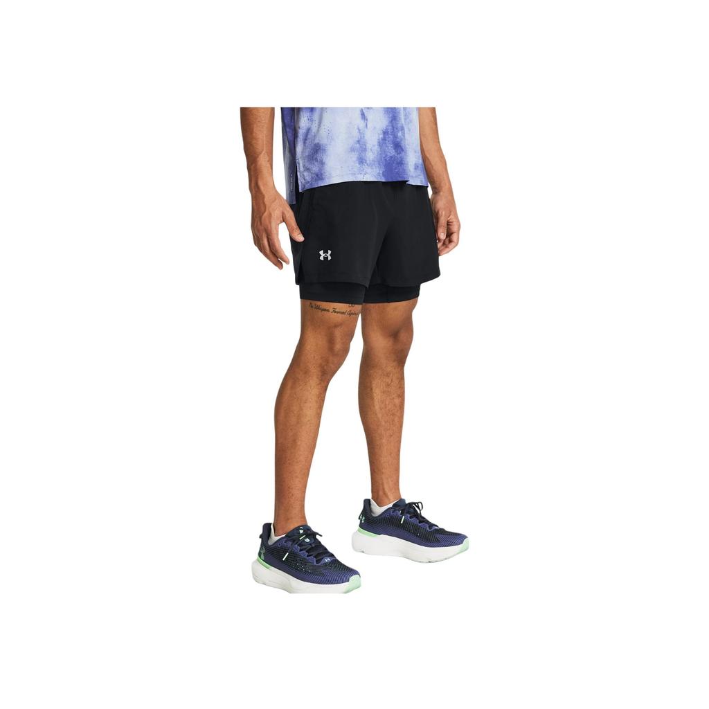 Under Armour Mid-Waist Drawstring Fitted 2-In-1 Sports Shorts Men Bottoms Black 1382640-001