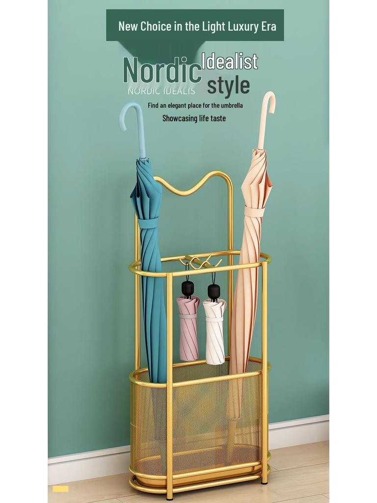 Elegant Wrought Iron Umbrella Stand with Drainage for Entryways