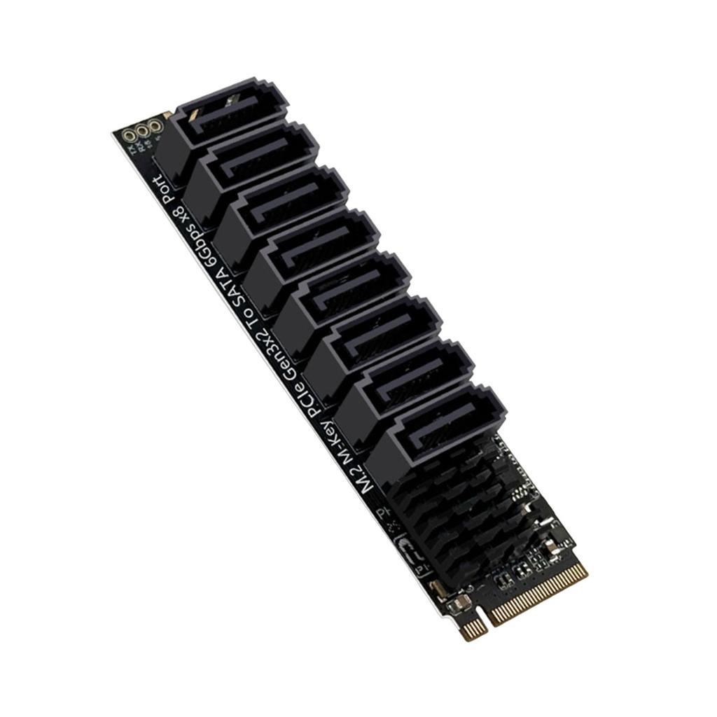 M.2 M KEY NVMe To SATA Convert Card ASM1166 6Gbps 8 Port M.2 M-Key PCIE3.0 To SATA Adapter with Smart Indicator for Desktop PC