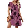 Women's Petal Short Sleeve V Neck Loose Floral Print Swing Sundress With Pockets