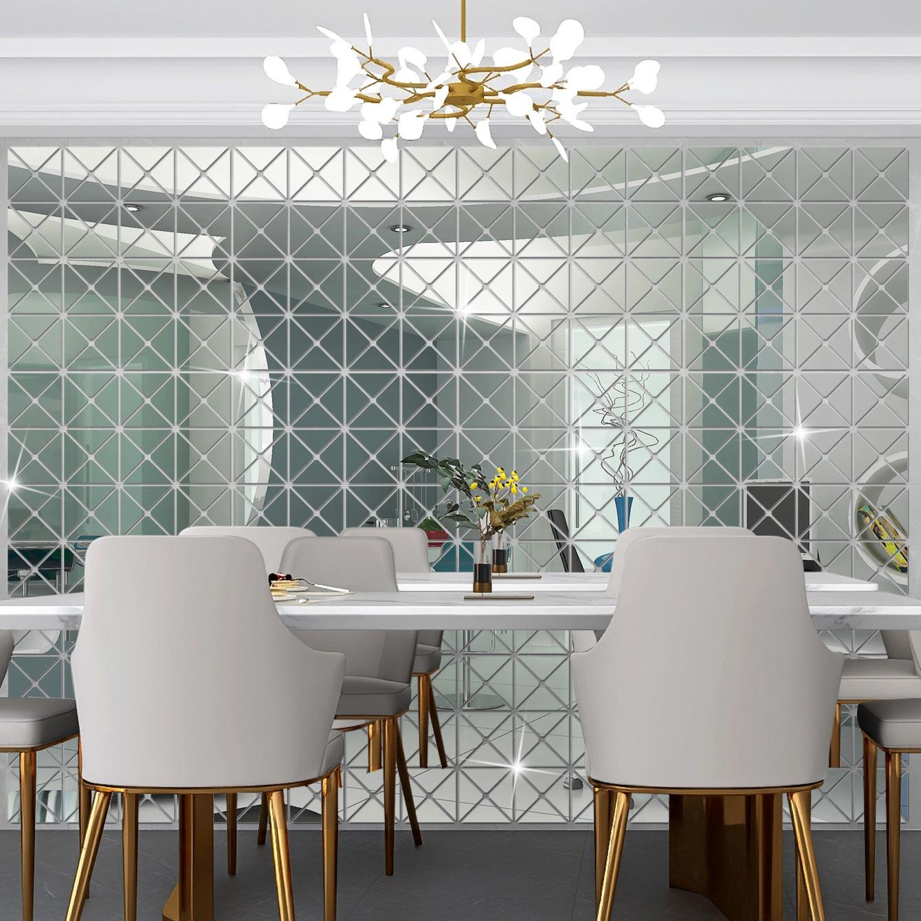 

12/36/60/100 шт. 3D наклейки на стену для зеркала, акриловые треугольники, самоклеящиеся наклейки на квадратное зеркало своими руками для декора гостиной и дома L 100x100cm (100pcs) серебряный