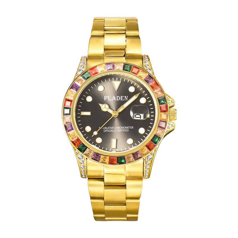 PLADEN Brand Casual Watch Men Latest Diamond Bezel Quartz Watch Classic Luxurious Automatic Date Clock Dive relogio masculino