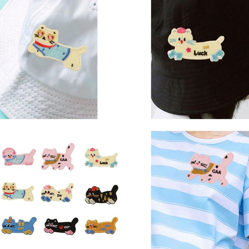 9 Pcs Cartoon Cats Embroidered Patches Iron on Patches Animal Decorative Patches Sewing on Applique Patches for Clothes