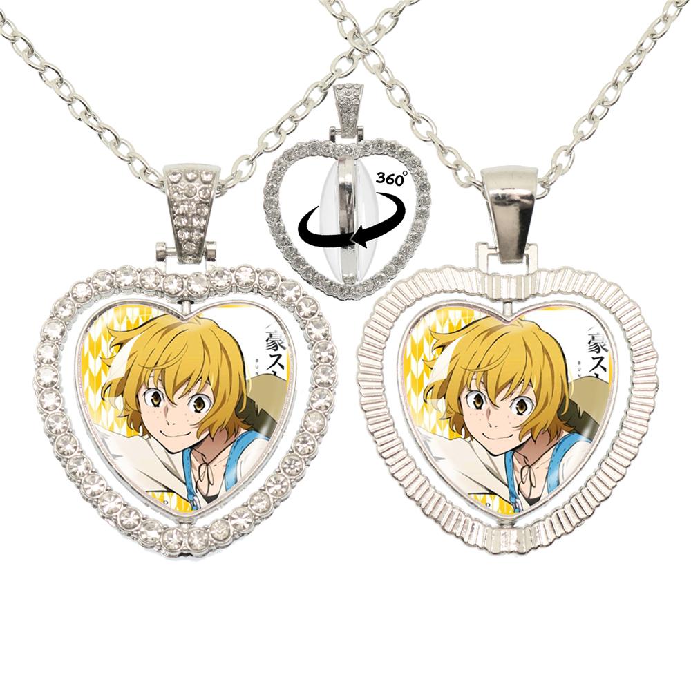 

Anime Bungou Stray Dogs Glass Cabochon Glass Heart Pendant Double Sided Necklace Fan Gift Jewelry For Friends