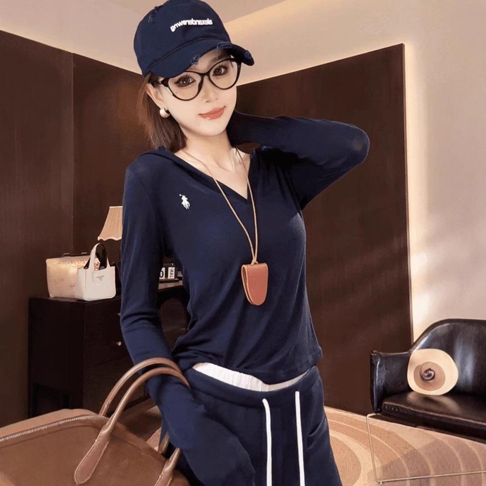 Plus Size Women's V-neck Hooded Long-Sleeve Slimming T-shirt - Autumn 2025 Trendy Top