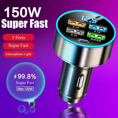 150w Araç Şarj Cihazı Hızlı Şarj 4 Port Usb C Tipi Pd Iphone 14 13 Pro Max 11 12 Mini Xs Xr Oneplus Oppo Huawei Xiaomi Telefon