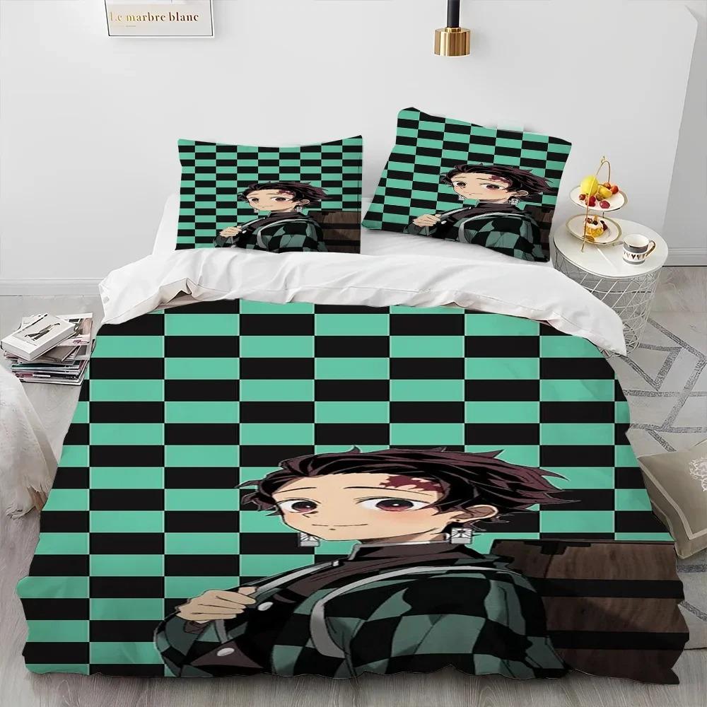 3D Hot Sale Anime Demon Slayer Duvet Cover and Pillowcase Kids' Double Bed Bedding Set Home Bedroom Decor Gift for Boys Girl