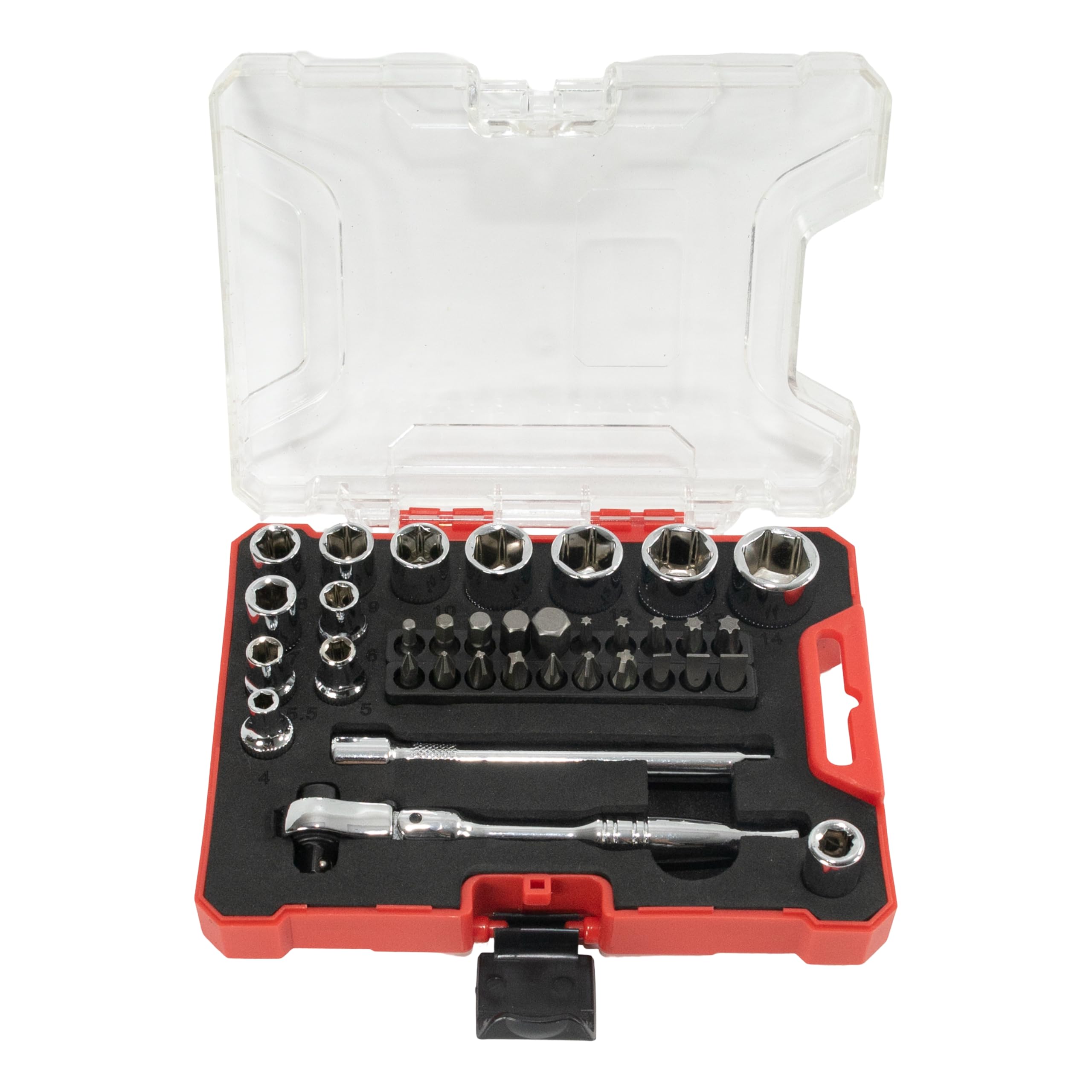 

GOODRIG Socket Wrench Set with Small Ratchet Bit Socket Metric and Extension Ideal for Automotive Repair and Home Use 35-Piece 6.35mm (1/4 ) Drive,
