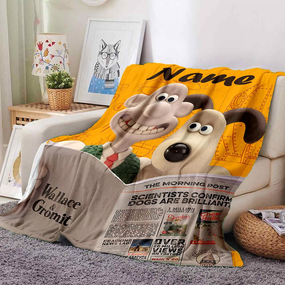 Personalisierbare Decke mit Namen Personality Wallace und Gromit, Weich & Warm, für Sofa, Büro, Bett, Reise, Mittagspause, Geschenk, Geeignet für Alle Jahreszeiten