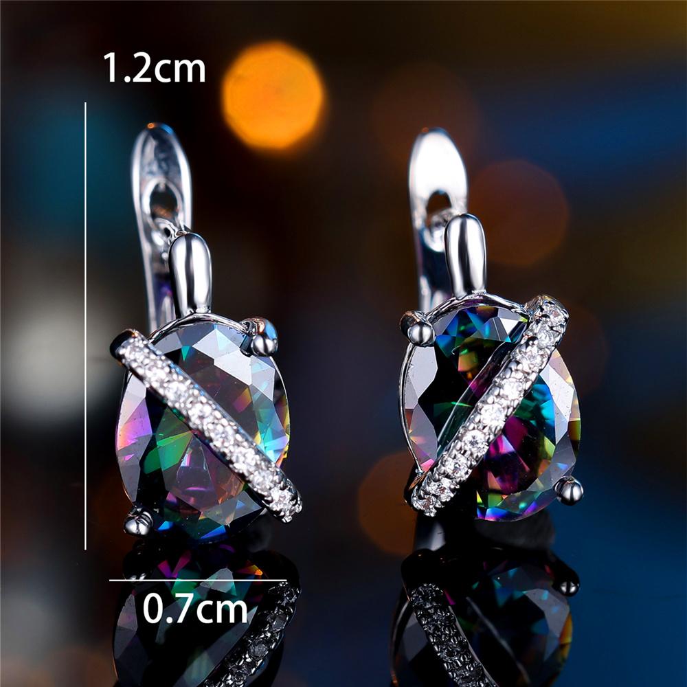 Cute Female Rainbow Zircon Stone Oval Hoop Earrings Fashion Female Rose Gold Color Wedding  For Women