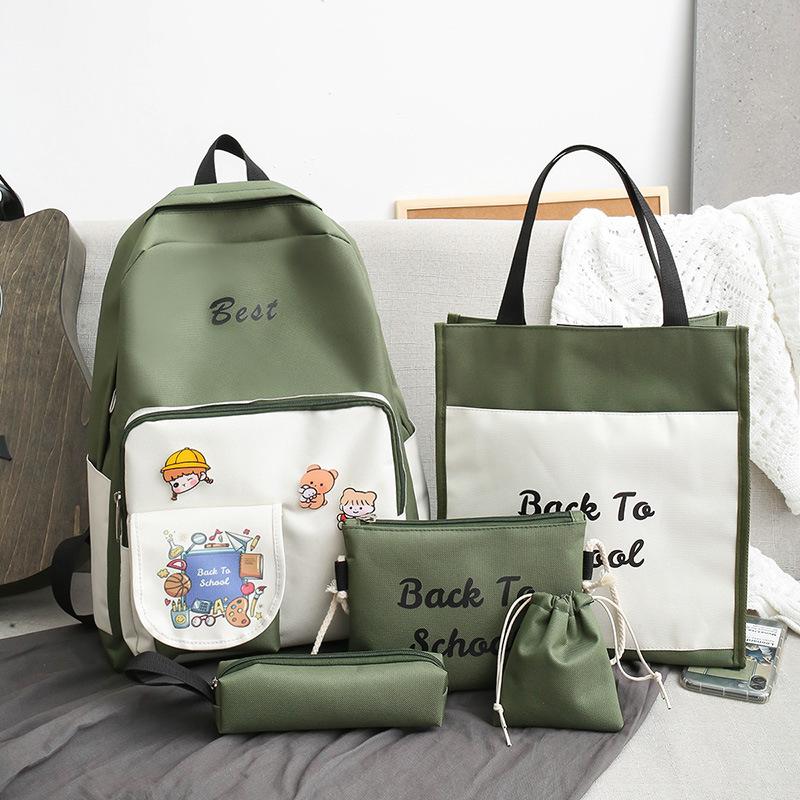 School Bag Women's New Cute Little Fresh Junior High School Student Campus Backpack Women's Five-piece Backpack
