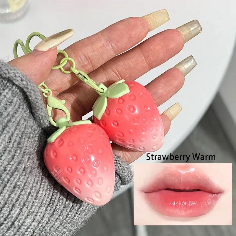 1 szt. Brelok Truskawkowy Balsam do Ust Rozgrzewający Długotrwały Naturalny Różowy Szminka Tint Zmieniająca Kolor Szminka Owocowa Pielęgnacja Ust Makijaż