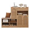 Schuhschrank mit gepolsterter Bank, 3 geflochtene Rattan-Türen und 1 Schublade, Aufbewahrungsschrank mit Schuhregal für Flur, Holzoptik, B142xT35xH110 cm