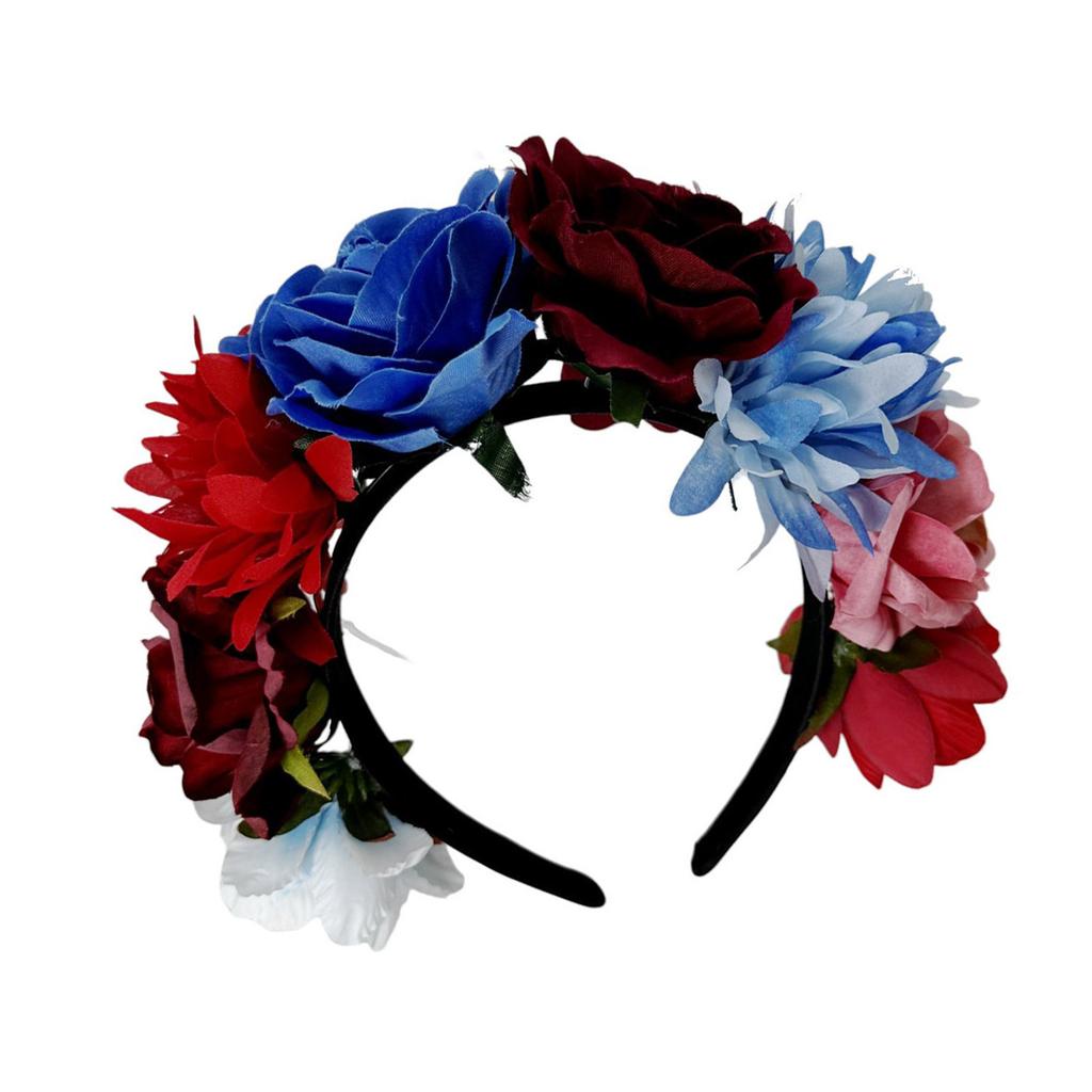 Colorful Rose Flower Headband for Music Festival Artificial Flower Wreath Hairhoop Wedding Bride Dressingup Accessory