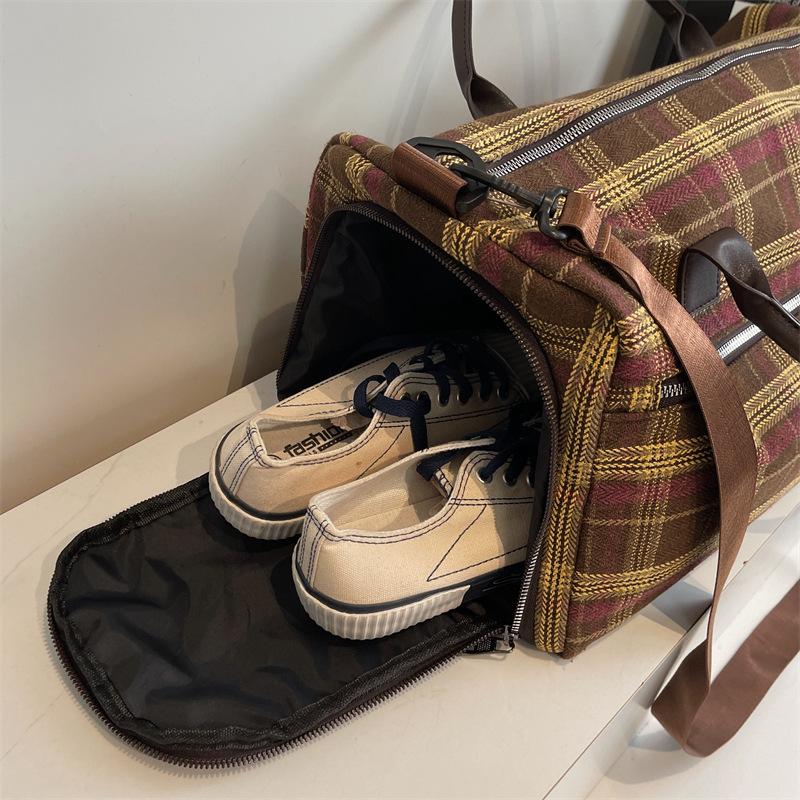 Women's Casual Simple Plaid Fashion Style Tote Travel Bag with Shoes and Warehouse Moving Luggage Bag