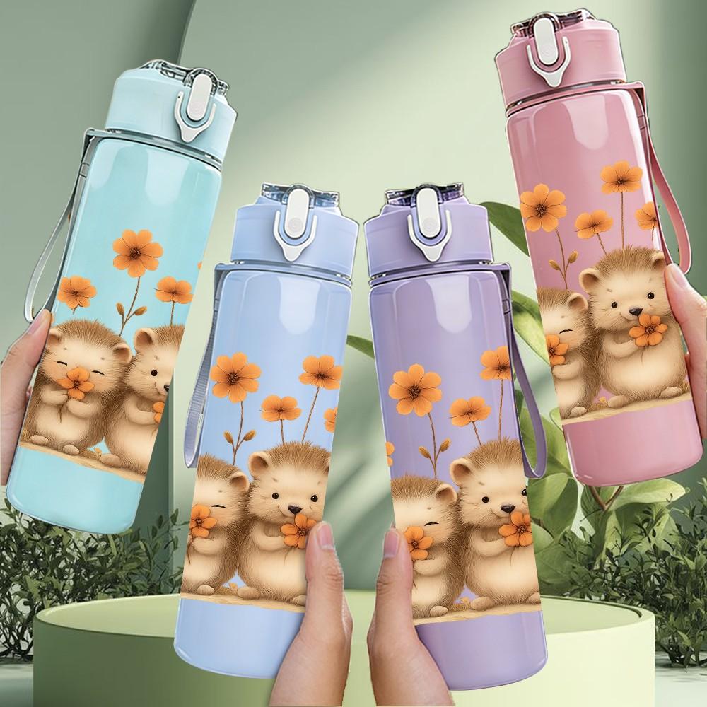 1PC Four Fluffy Hamster Figures 750ml Color Plastic Sports Water Bottle Leakproof Flip Straw Lid For Sports Office Home Use