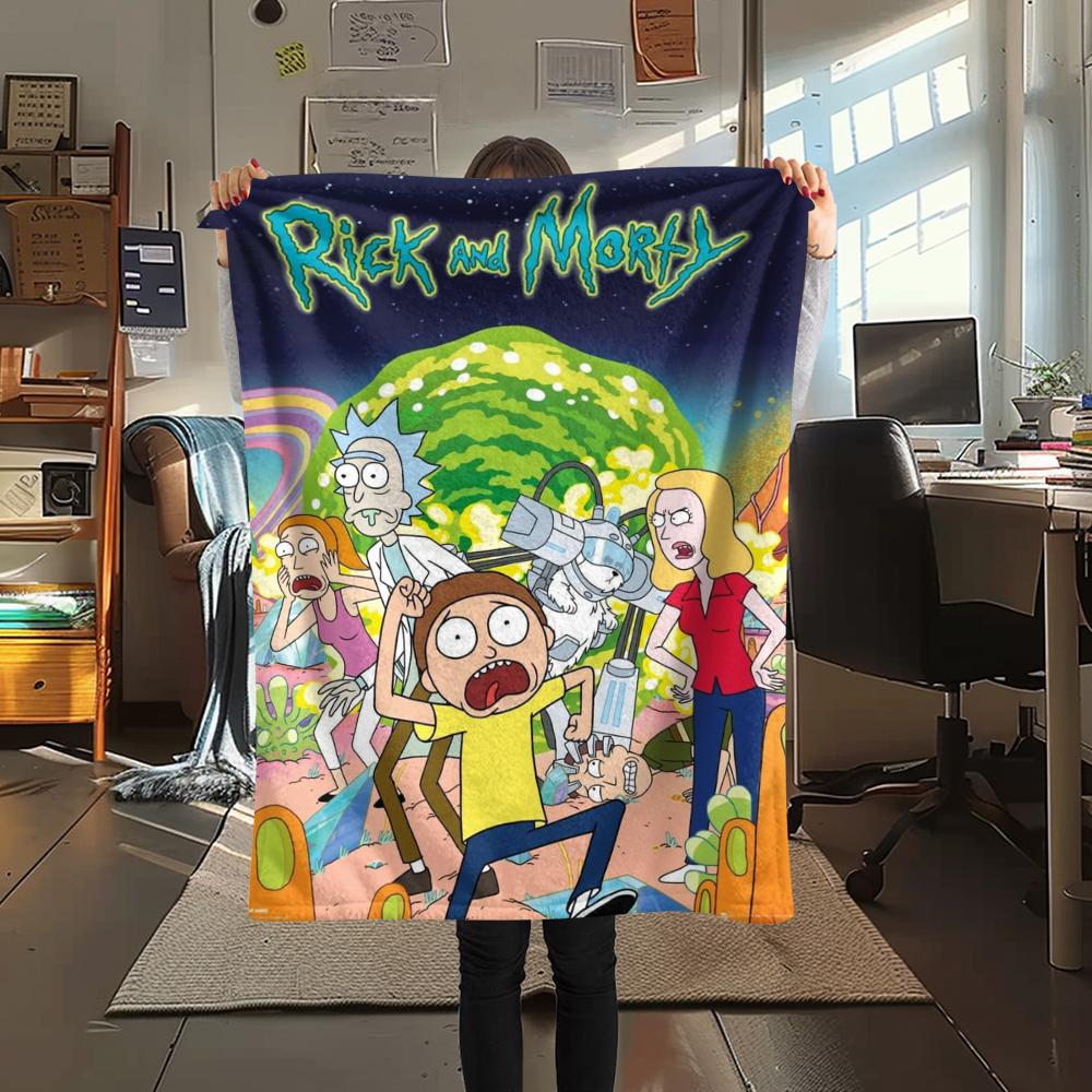 1 Stück Rick und Morty Print Flanelldecke, Hohe Qualität, Bequem für alle Jahreszeiten, Heimdekoration, Wärme und Komfort, Perfekt für Geschenke