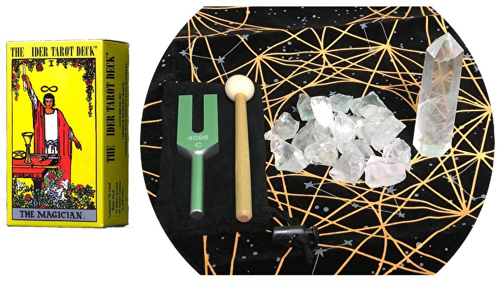 English Version Rider Tarot Card Deck Crystal Tuner 4096Hz Tuning Fork Natural Crystal for Purification Set and Card (Purification Included)