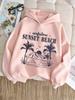 Latest American Retro Beach Sunset Print Children's Hooded Sweatshirt - Boys' and Girls' Loose Fitted Pullover Sweater