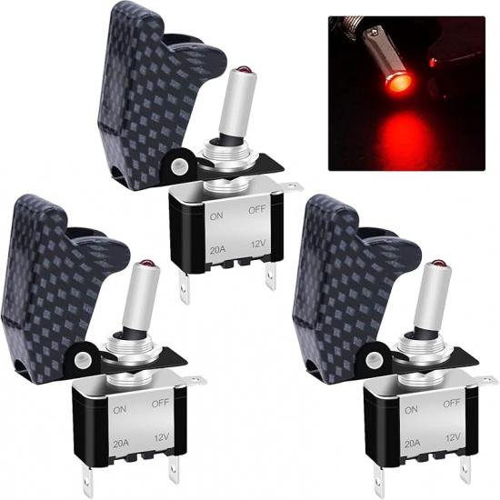 Twidec/3Pcs Rocker Toggle Switch 12V 20A Heavy Duty Racing Car Automotive Auto SPST ON/Off Toggle Switch Red LED Light Illuminated 3Pin with Red