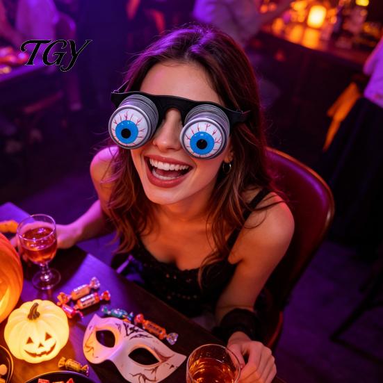 Eye Catching Party Favors Pop-Out Eyes Glasses, Wobbly On Springs Novelty Dramatic Makeup Accessories for Cosplay Prank Glasses Halloween Costume