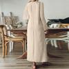 Women's Fashion V-Neck Long Sleeve Pocket Solid Color Zipper Casual Vacation Long Cotton Linen Dresses