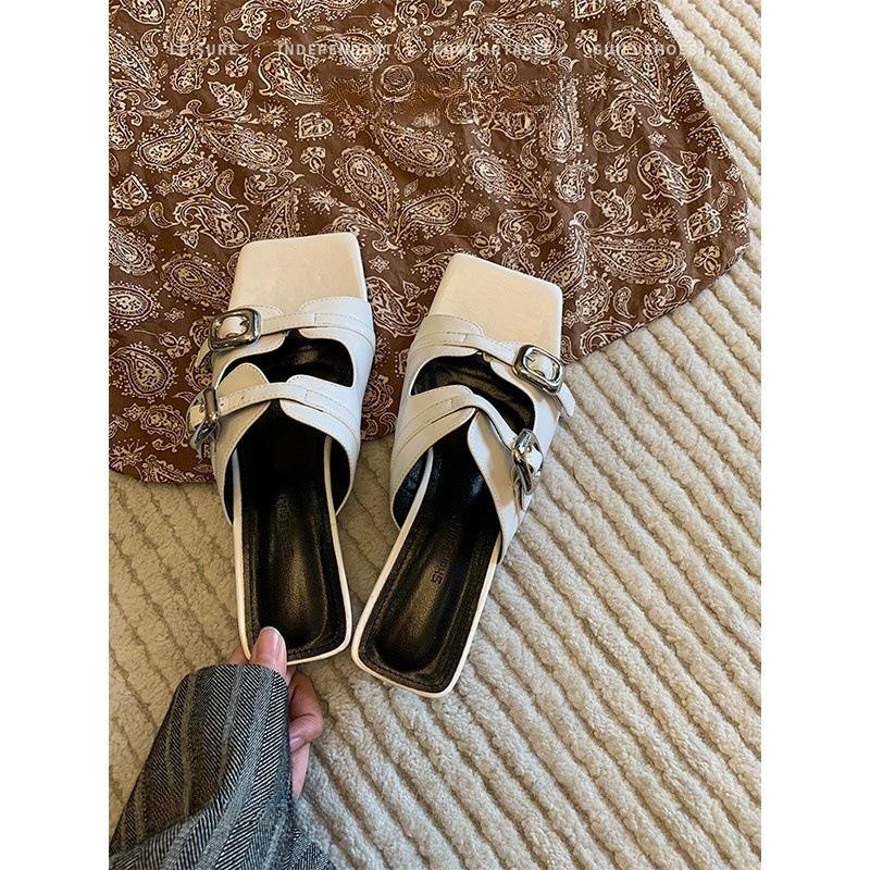 

Lan Cabinet Edition~ 2025 New Summer Roman Square Head Small Heel Sandals Middle Heel Outer Slippers Women s Open-toed Women s Shoes 40