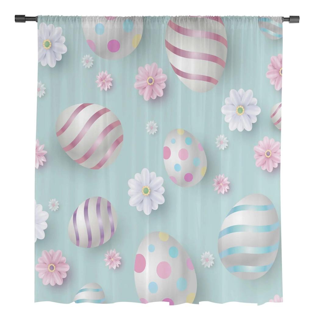 Easter Egg Flowers Are Pink Blue Tulle Curtains For Living Room Bedroom Voile Sheer Curtain Window Home Decor Drapes