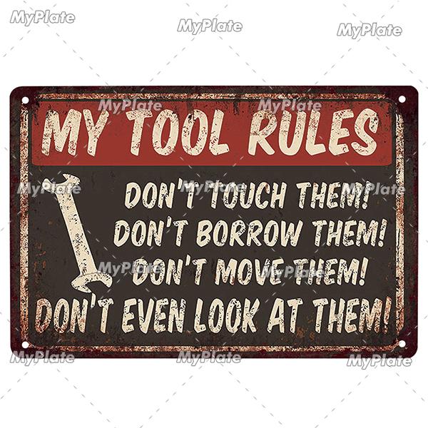Garage Metallskylt Metallaffisch Plåtskylt Plack Metall Vintage Väggdekor för Bar Pub Motorcykelklubb Man Cave Tool Regler Affisch
