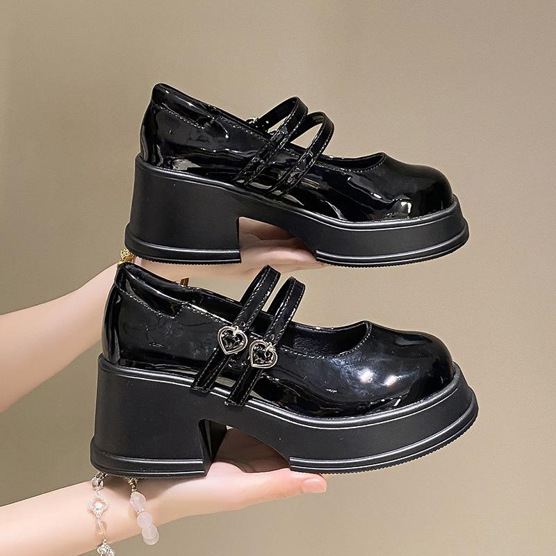 

Black British Mary Jane women s shoes small height increase small leather shoes women s platform jk single shoes loafers high heels 35