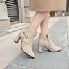 Women's High Heels Short Boots Spring Autumn Belt Buckle Ankle Boots Female Bottes High Top Leather Shoes Waterproof Woman Pumps