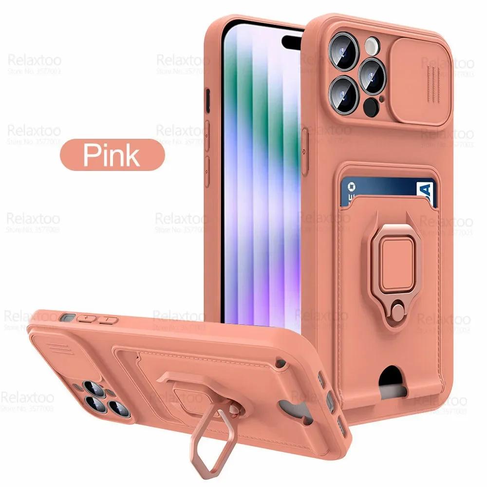 Sliding Camera Protection Case for Iphone 15 Plus 14 13 Pro Max 12 11 Pro Xr Xs Max X Vehicle Magnetic Bracket Card Wallet Shell