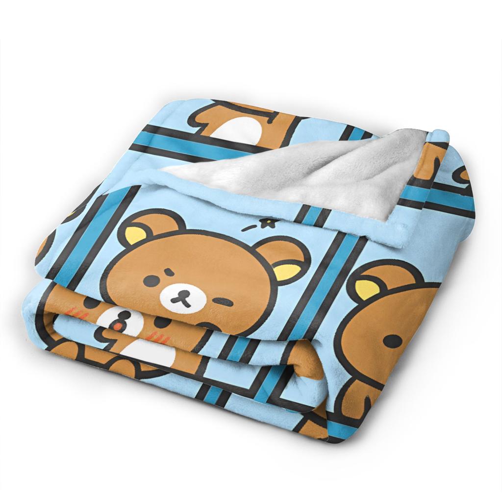 Cute Bear Rilakkumas Flannel Blanket Winter  Warm Throw Blanket for Kids Adult Bedroom Funny Bedspread Sofa Bed Cover