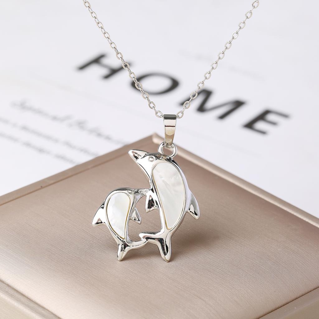 Trendy Marine Animal Dolphin Necklace Gold Copper Plated Abalone Shell Dolphin Choker Minimalist Beach Zircon for Women Gift