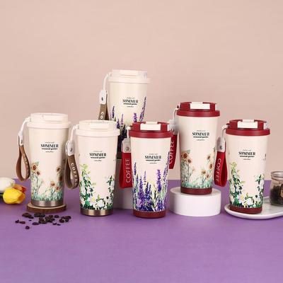 Kreativ Kaffekopp i Rostfritt Stål med Bärrep Vakuum Vakuumkopp Hög Utseendenivå Dubbel Drickhalm Presentkopp