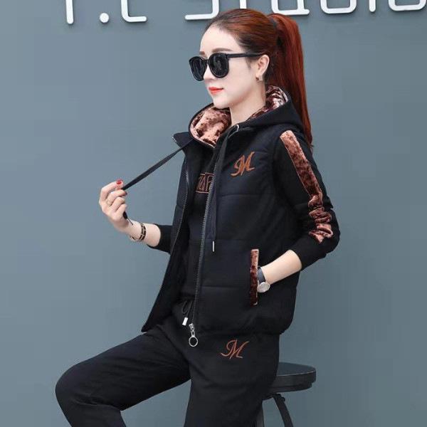 Women's Warm Plush Sportswear: Autumn/Winter Korean Style Hooded Three-Piece Fashion Suit