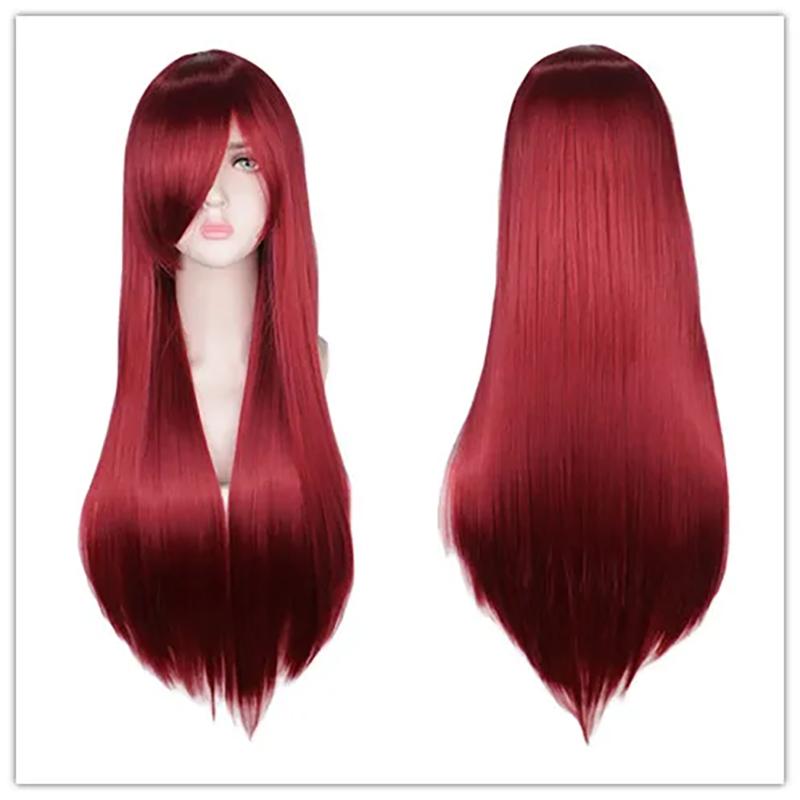 Whimsical W Long Straight Cosplay Wig Women Costume Party Black Red Ombre White Heat Resistant Synthetic Hair Wigs