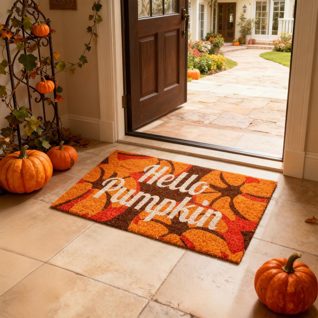 Fall Door Mat,Pumpkin Welcome Doormats Natural Coir Mats Non Front Door Rugs For Thanksgiving Decorative Entrance Porch Outdoors