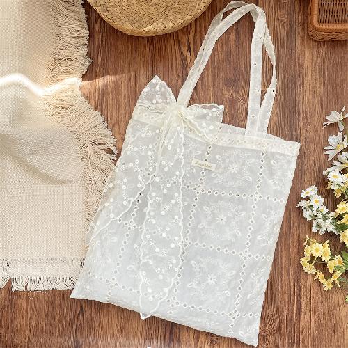 Elegant Embroidered Large Capacity Women Shoulder Bag White Portable Tote Bag Fashion Daily Women Handbag for Outdoor Beach