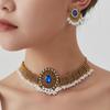 Cross-Border Ethnic Rhinestone Tassel Necklace & Earring Set