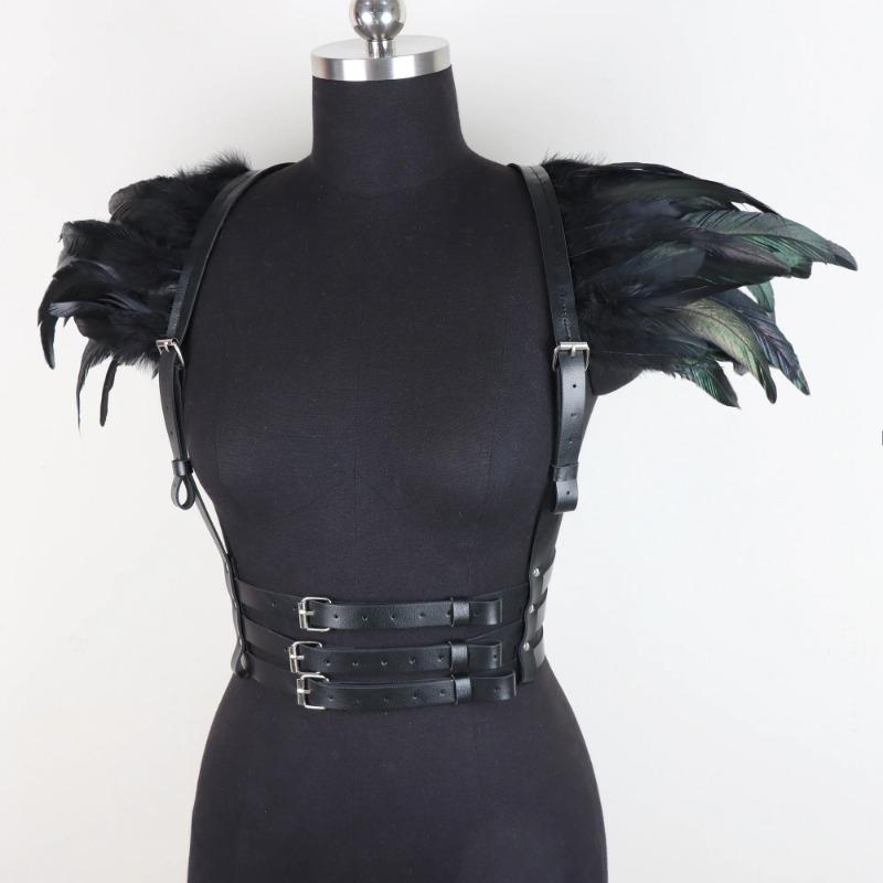 Female Victorian Gothic Natural Feather Collar Choker Shrug Shawl Shoulder Wrap Cape with Ribbon Ties for Costume Decoration