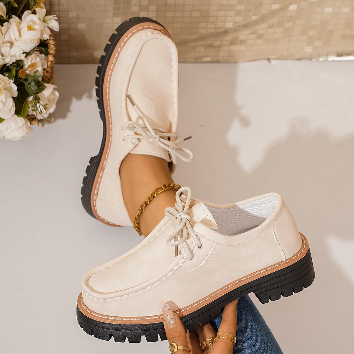 

Женские лоферы на толстом каблуке, массивная подошва, ретро плоская обувь, удобные повседневные кроссовки, женская обувь весна-осень, в британском стиле 36 бежевый