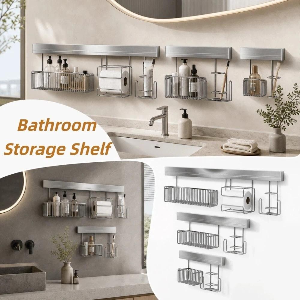 Stainless Steel Punch-free Wall Storage Rack Wall Mounted Toothbrush Holder Bathroom