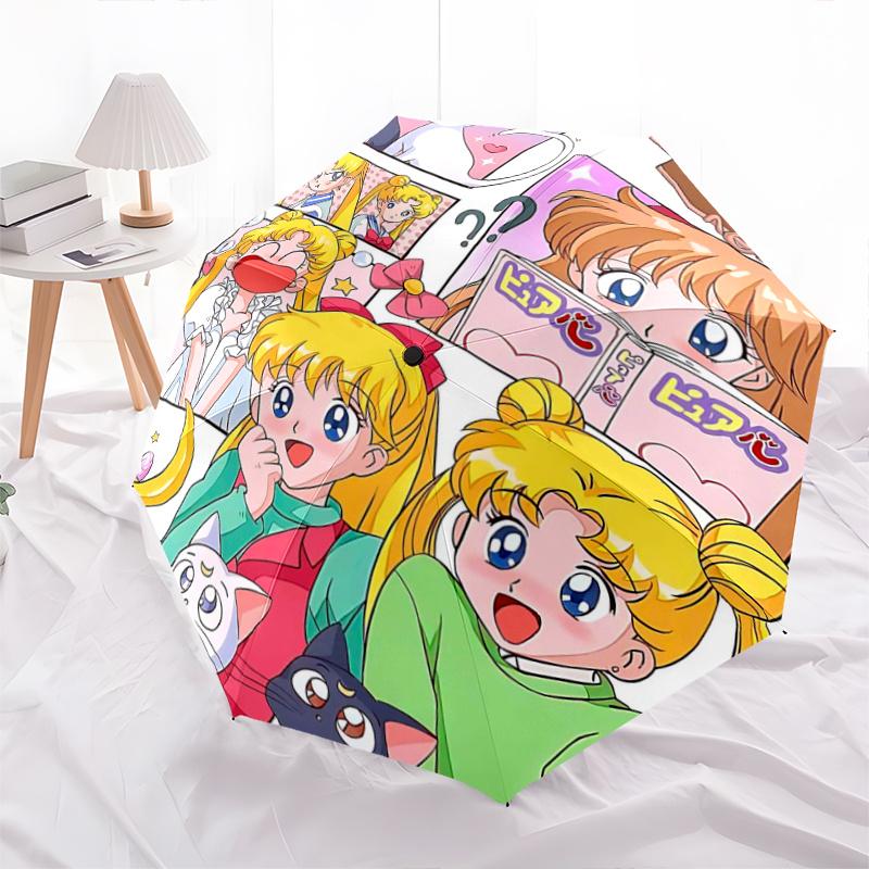 

1pc Day in the Life of Sailor Moon Automatic Opening and Closing Cartoon Umbrella, Lightweight 3-Fold, With Cute Cartoon Characters, Suitable for Home