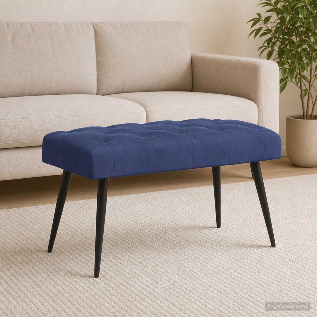 Button Tufted Bench Police Blue 80 x 40 x 46 cm Velvet