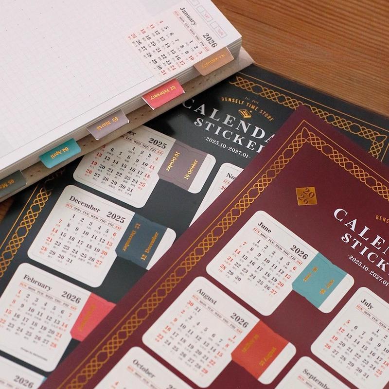1 Stück 2026 Kalender Goldfolien-Indexaufkleber, 16 Monate Wasserdicht Selbstklebend Lesezeichen Planer Kalenderaufkleber für Scrapbooking