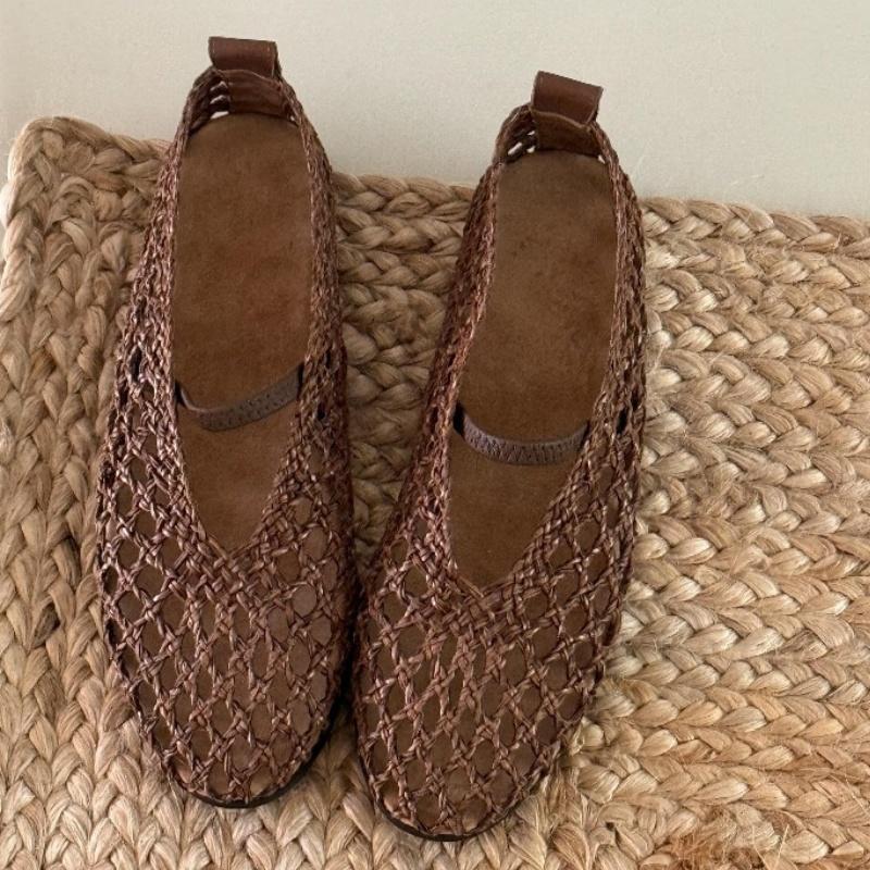 Mary Jane Roman Style Women Sandals 2025 Summer New Woven And Hollow Flats Shoes Fashion Casual Trend Single Women Sandals