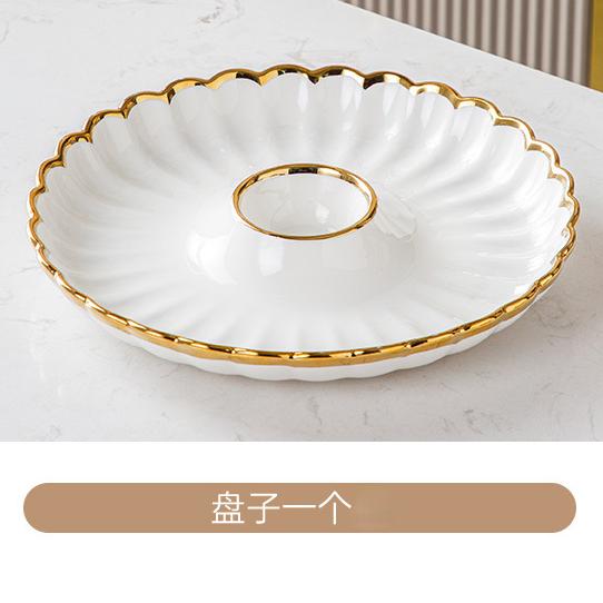 Round Snack Plate with Dip Dish Ceramic Dumpling Plate Phnom Penh Porcelain Tableware Salad Sushi Dish Home Kitchen Supplies