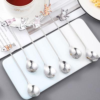 Cute Paintings Cat 304 Stainless Steel Spoon Hollow For Coffee Tea Dessert Spoon Kitchen Tableware Gifts For Students Children